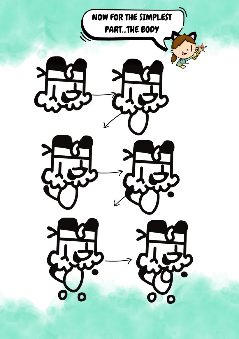 Step 3: adding Tigy's body, arms and feet